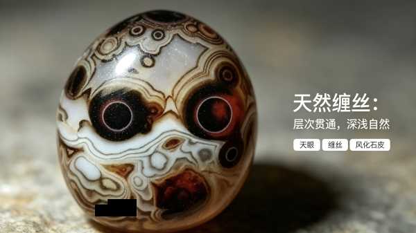 天眼缠丝玛瑙象形石：一石藏脸谱，戈壁亿万年天成的画面奇石