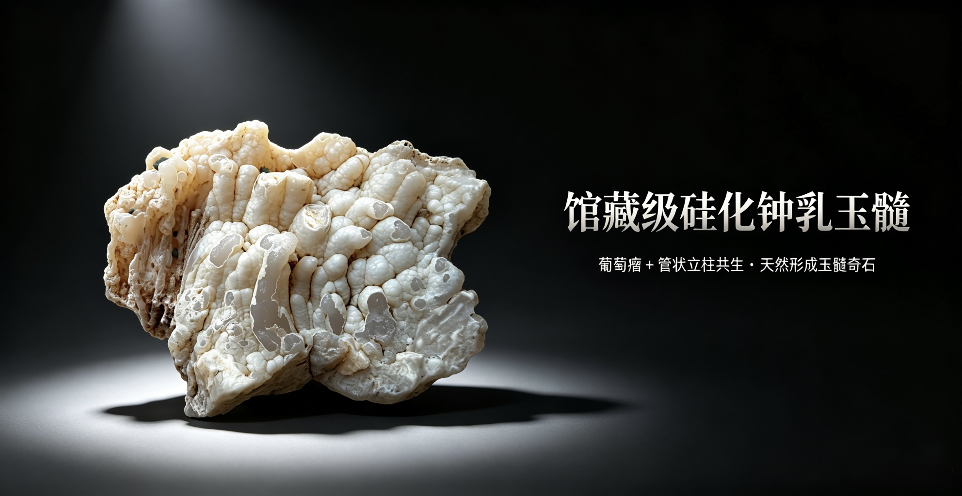 馆藏级硅化钟乳玉髓，葡萄瘤+管状立柱共生天然形成玉髓奇石