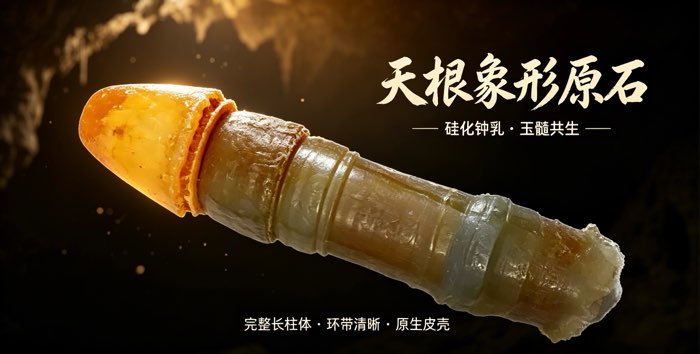 馆藏级硅化钟乳玉髓·阳元石天根象形奇石